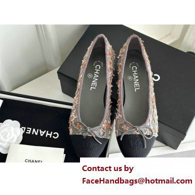 Chanel Tweed & Grosgrain Ballerinas Flat G02819 Pink/Grey 2023 - Click Image to Close